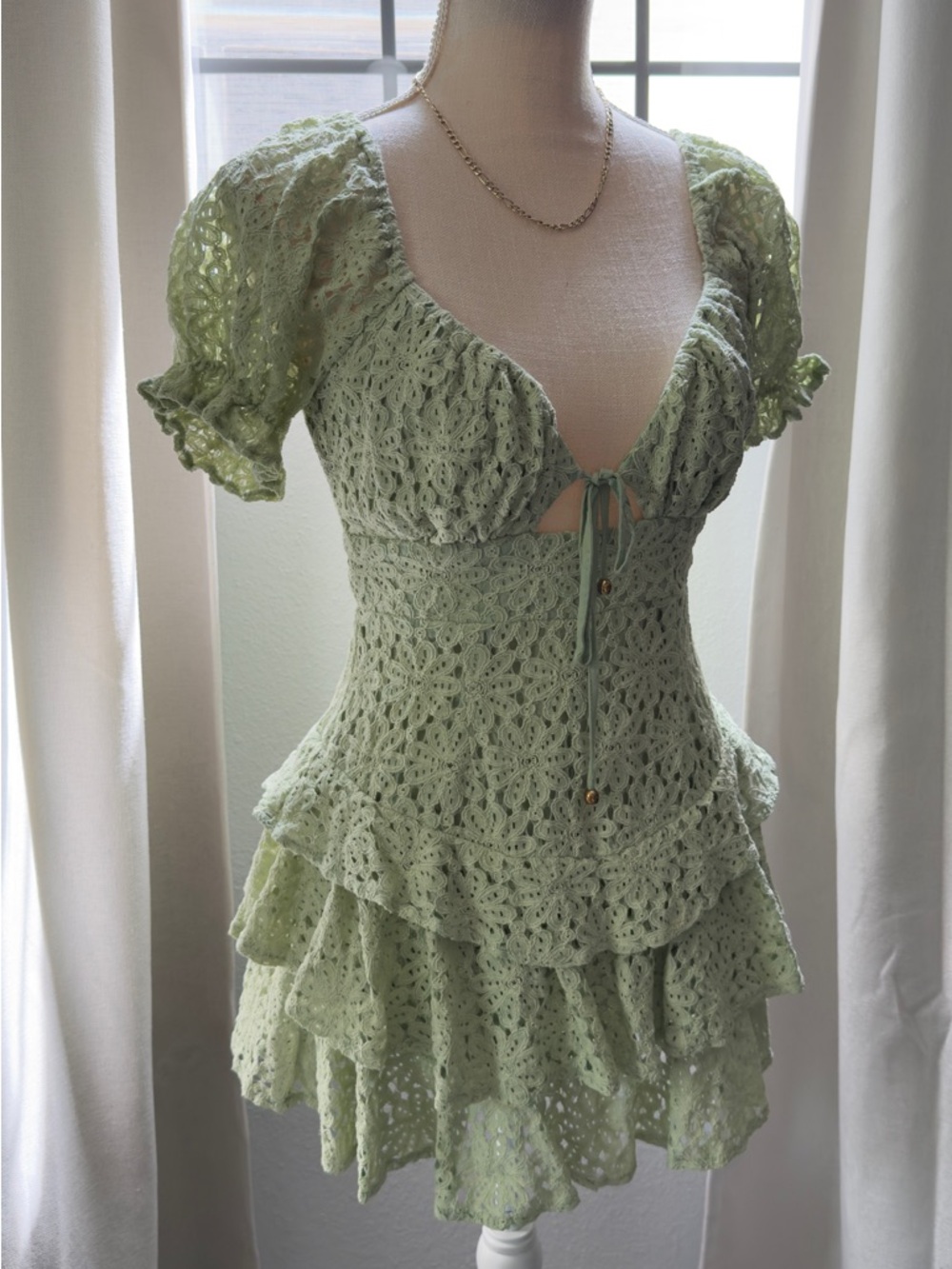 Sage Crochet Ruffle Romper - Picture 2 of 5
